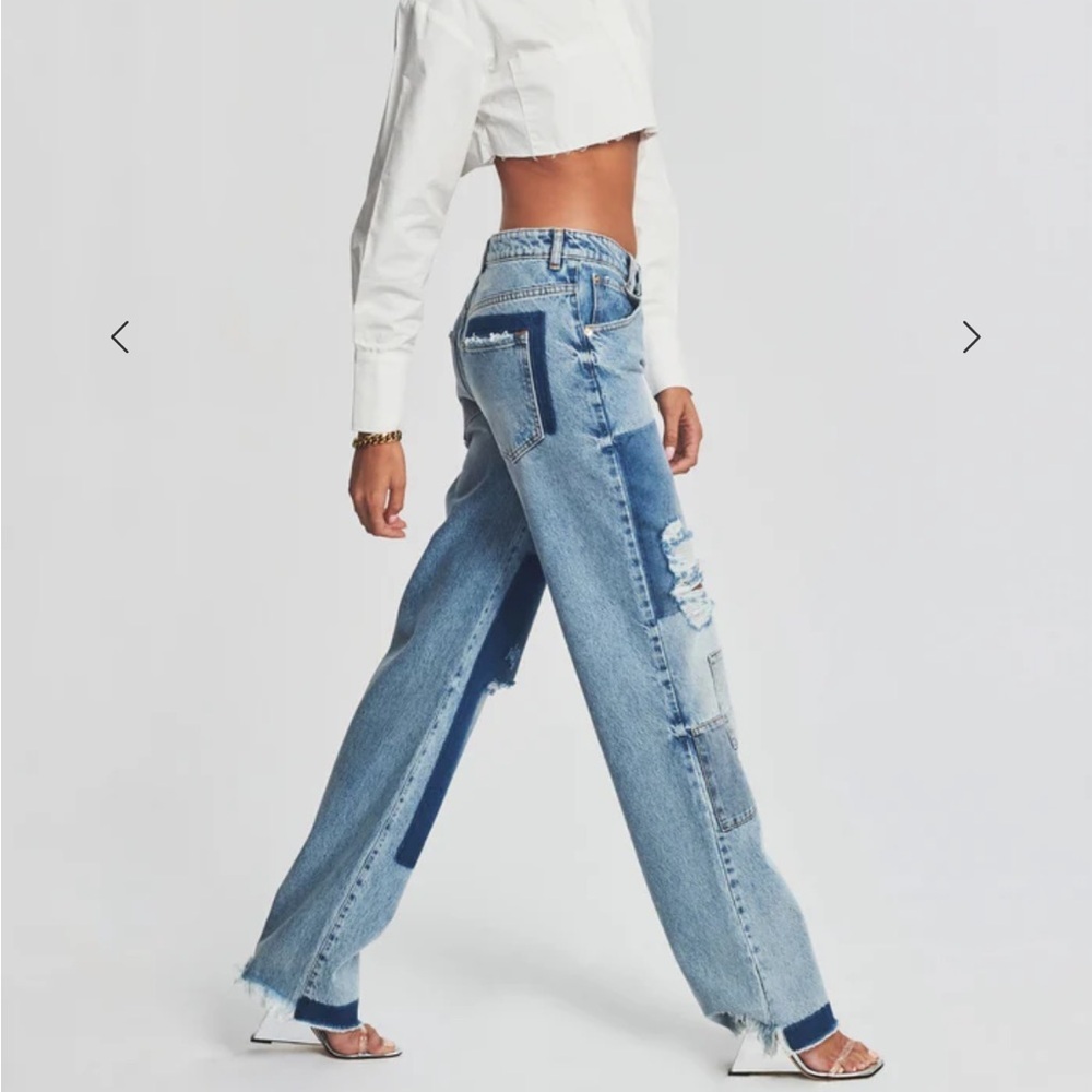 SER.O.YA Heidi Blue Patchwork Jeans denim straight leg pants NWT $370 sz 28 - Picture 6 of 13